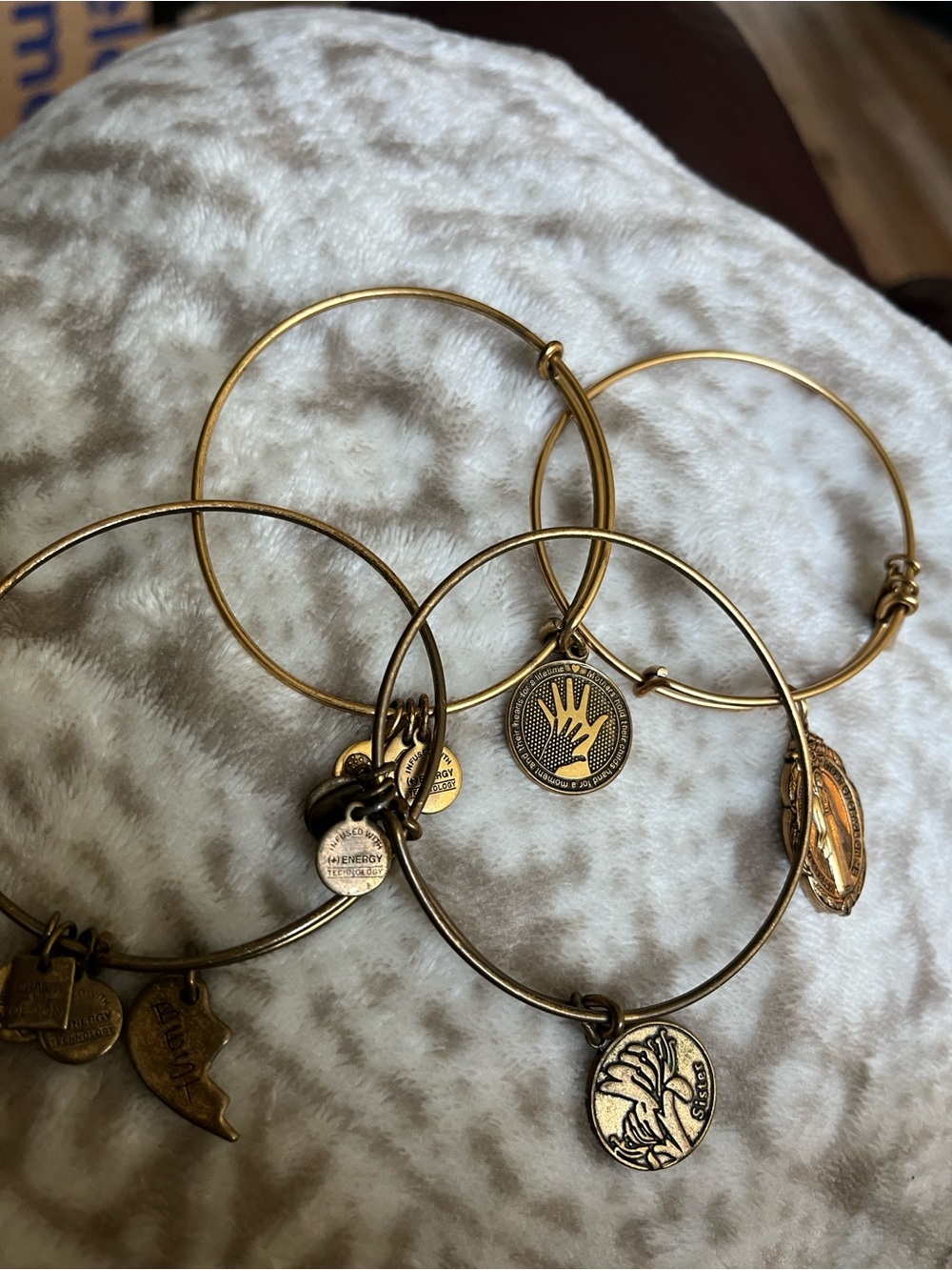 Alex & Ani Brass Charm Bangle Bracelet Set - mother, sister, best friend